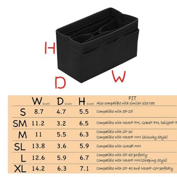 Purse Organizer Insert - Felt Bag for Tote Purse Bag Pockets Size MEDIUM - Picture 3 of 10